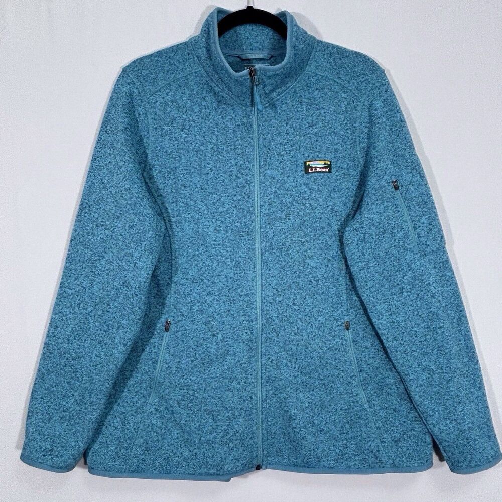LL Bean Sweater Fleece Full-Zip Jacket Women’s XL Reg Teal Blue Heather 504888